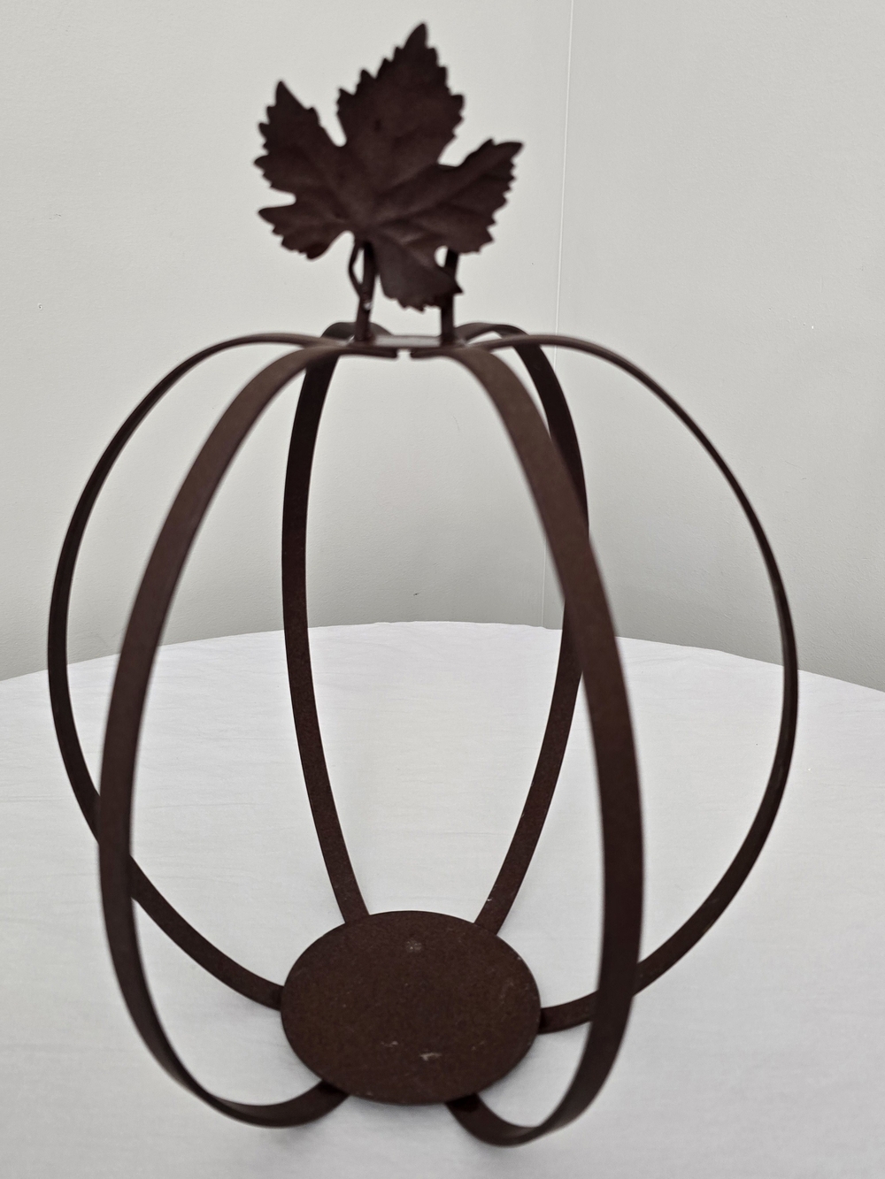 14" Metal Rustic Folding Pumpkin Candle Holder Centerpiece Fall Leaf & Handle